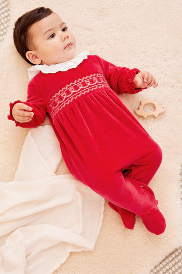 |BabyGirl| Natal Macacão De Bebê Com Gola De Veludo Vermelho (0 meses a 3 anos)