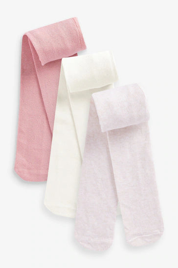 |BabyGirl| Meia-Calça Lisa Para Bebê, 3 Pacotes - Pink/Neutral (0 meses a 2 anos)