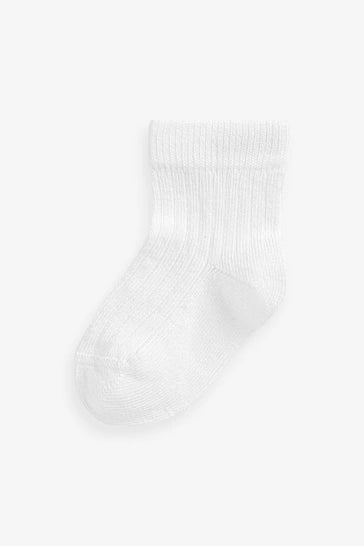|BabyGirl| Pacote Com 7 Meias Brancas Caneladas Para Bebês (0 meses a 2 anos)