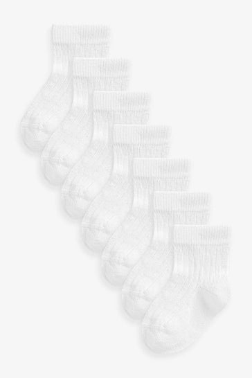 |BabyBoy| Pacote Com 7 Meias Brancas Caneladas Para Bebês (0 meses a 2 anos)