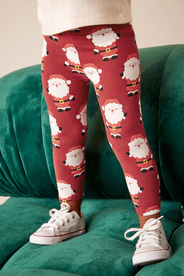 |Girl| Natal Leggings De Jersey Estampadas - Santa (3 meses a 7 anos)