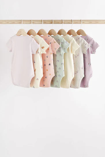 |BabyGirl| Conjunto De 7 Macacões De Manga Curta Para Bebês Com Vários Personagens