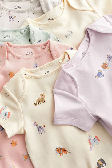 |BabyGirl| Conjunto De 7 Macacões De Manga Curta Para Bebês Com Vários Personagens