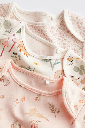 |BabyGirl| Body De Manga Curta Para Bebê Floral Rosa Claro Com 3 Pacotes