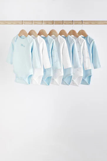 |BabyBoy| Conjunto De 7 Bodys De Bebê De Manga Comprida Azul Claro