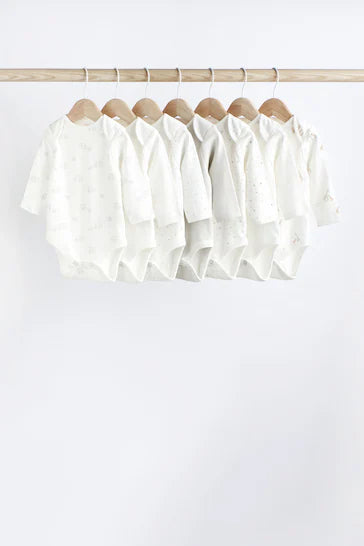 |BabyGirl| Conjunto De 7 Macacões De Manga Comprida Para Bebês - White Delicate