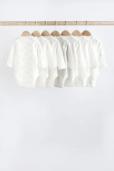 |BabyGirl| Conjunto De 7 Macacões De Manga Comprida Para Bebês - White Delicate