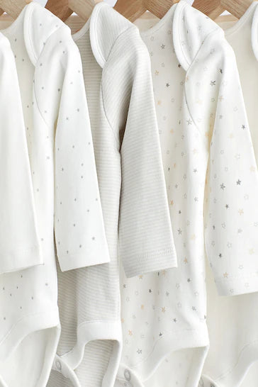 |BabyGirl| Conjunto De 7 Macacões De Manga Comprida Para Bebês - White Delicate