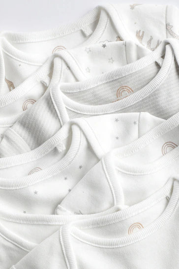 |BabyGirl| Conjunto De 7 Macacões De Manga Comprida Para Bebês - White Delicate