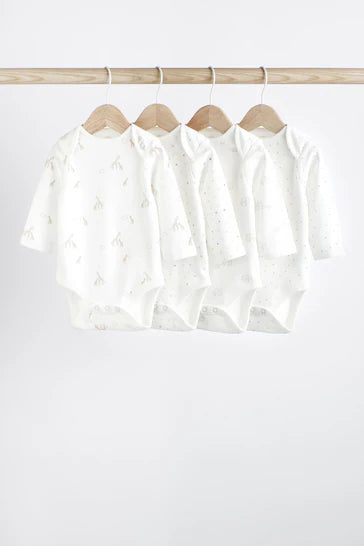 |BabyGirl| Pacote Com 4 Macacões De Manga Comprida Estampados Para Bebês - White Delicate (0mes-2anos)
