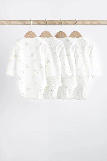 |BabyGirl| Pacote Com 4 Macacões De Manga Comprida Estampados Para Bebês - White Delicate (0mes-2anos)