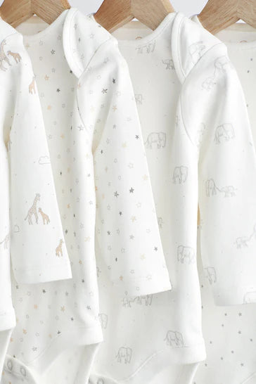 |BabyGirl| Pacote Com 4 Macacões De Manga Comprida Estampados Para Bebês - White Delicate (0mes-2anos)