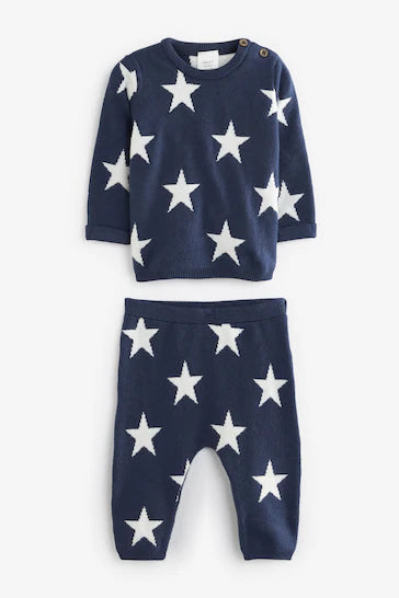 |BabyBoy| Conjunto De 2 Peças Para Bebê Em Malha - Navy Blue Star (0 meses a 2 anos)