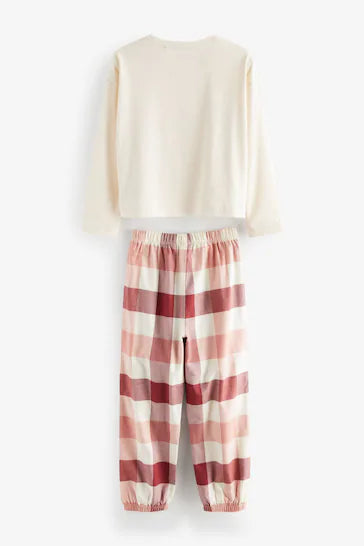|Girl| Pijama Xadrez Tecido 2 Pacotes - Pink/Cream (3-16 anos)