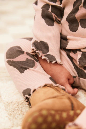 |BabyGirl| Conjunto De Top e Leggings Para Bebê - Pink Leopard Print (0 mês-2 anos)