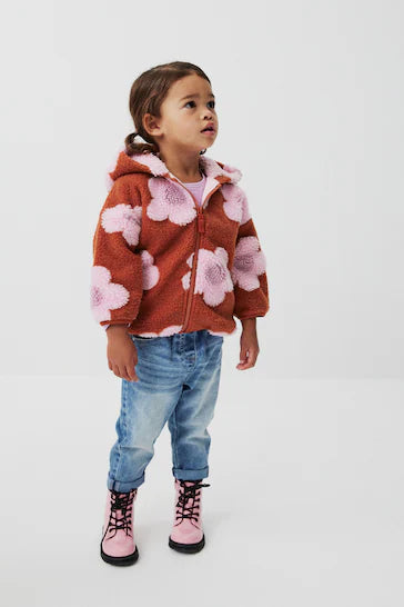 |Girl| Jaqueta De Lã Com Zíper - Rust Flowers (3 meses a 7 anos)