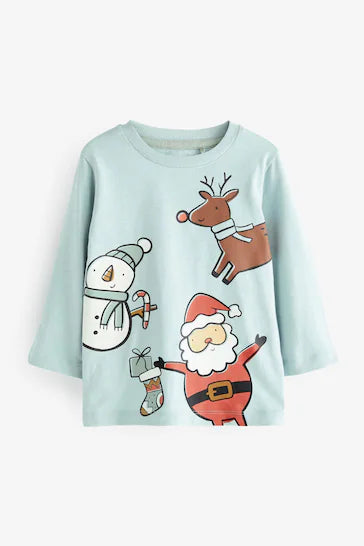 |Boy| Natal Camiseta De Natal De Manga Comprida - Grey Santa Friends (3 meses a 7 anos)