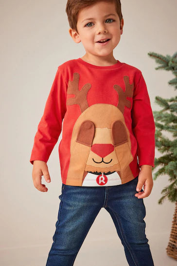 |BigBoy| Natal Camiseta De Natal De Manga Comprida - Red Reindeer(3 meses a 7 anos)