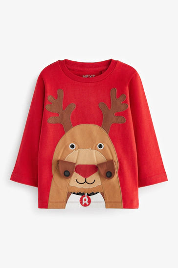 |BigBoy| Natal Camiseta De Natal De Manga Comprida - Red Reindeer(3 meses a 7 anos)