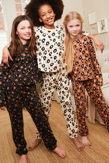 |Girl| Conjunto De 3 Pijamas Jogger Com Estampa Animal - Black/Brown (3-16 anos)