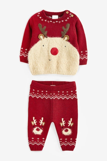 |BabyGirl| Conjunto De Suéter e Leggings De Malha Para Bebê - Red Reindeer (0 meses a 2 anos)