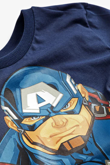 |BigBoy| Camiseta De Super-Herói De Manga Curta Azul Marinho Capitão América (3-16 anos)