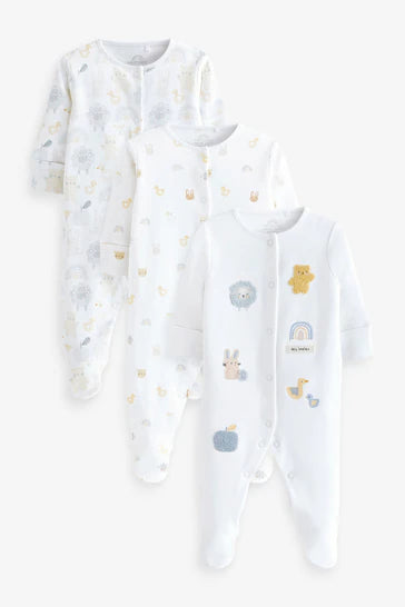 |BabyGirl| Pacote De 3 Macacões Para Bebê Com Apliques Delicados - White (0-2 anos)