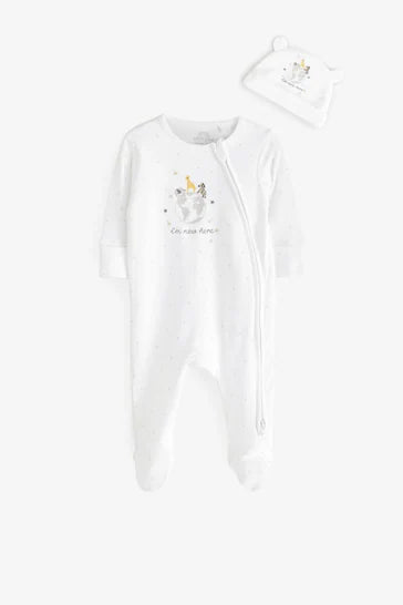 |BabyBoy| Conjunto De Pijama E Chapéu Branco I'm New Here (0-9 meses)