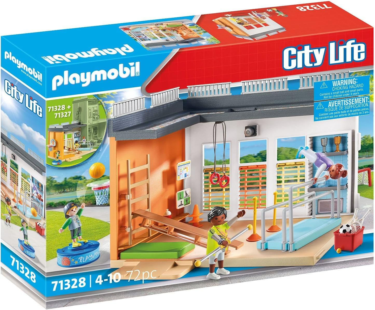 Playmobil 71328 Extensão do ginásio City Life, com cesta de basquete, bastões de slalom, gol de futebol e muito mais, brinquedo educativo, dramatização divertida e imaginativa, conjuntos de jogos adequados para crianças de 4 anos ou mais