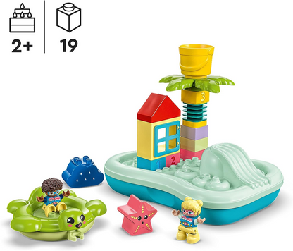 LEGO 10989 DUPLO Brinquedo de banho para parque aquático para crianças com mais de 2 anos de idade, com ilha flutuante, tartaruga e estrela, figuras de animais marinhos, brinquedos aquáticos fáceis de limpar para banheira