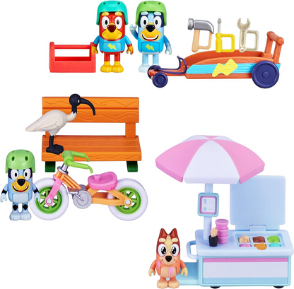 Bluey Playset de veículo de sorvete do Bingo com boneco de ação de personagem colecionável oficial de 2,5-3 polegadas com seu carrinho de sorvete