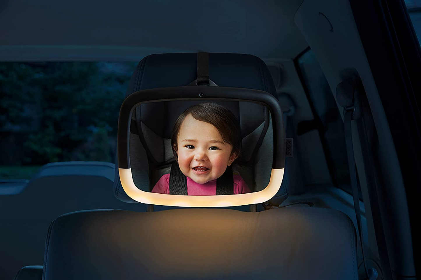Munchkin  Espelho de assento de carro Baby In-Sight com luz noturna LED, espelho de carro grande para bebês e crianças pequenas, espelho de carro infantil, 100% à prova de estilhaçamento e testado contra colisões