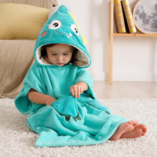 Bebamour Toallas con capucha para bebé, 100% orgánicas, toalla con capucha para niños y niñas, toalla absorbente con capucha para niños, 25 x 25 pulgadas, 0-6 años, lindo dinosaurio