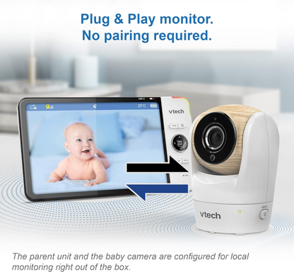 VTech Monitor de vídeo para bebês VM919HD, tela HD de 7 "720p, panorâmica e inclinação de 360 °, visão grande angular de 110 °, visão noturna HD, até 1.000 pés, branco, bateria para streaming de vídeo de até 7 horas