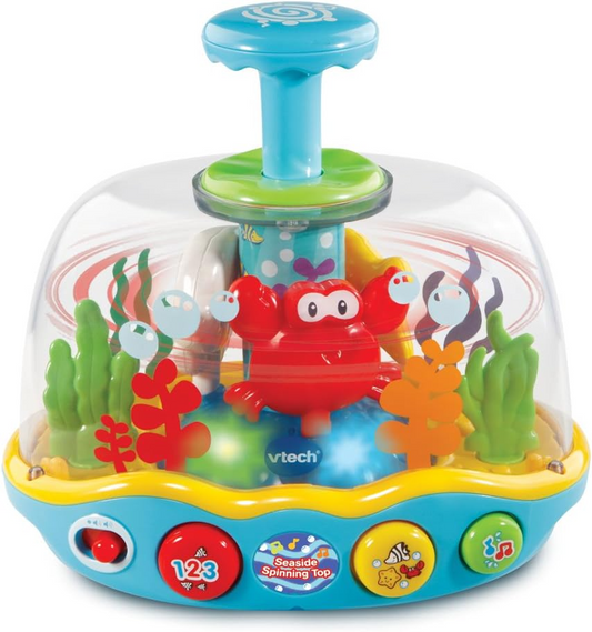 VTech Pião à beira-mar, brinquedo sensorial para bebês com música, luzes e cores, brinquedo interativo para bebês para brincadeiras sensoriais, brinquedo educativo com números e animais marinhos, brinquedo de aprendizagem para bebês de 6 meses +