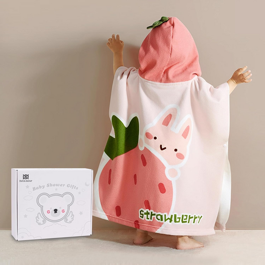 Bebamour  Toalhas com capuz para bebês Toalha 100% orgânica com capuz para meninos e meninas Toalha absorvente com capuz para crianças pequenas, 25" x 23", 0-6 anos, morango