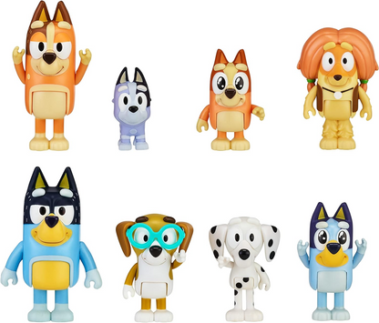 Akedo Família e amigos de Bluey, pacote com 8 figuras, figuras de 2,5 a 3 polegadas