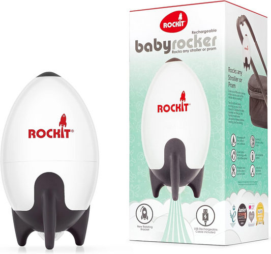 Rockit Rocker versión recargable. Mece cualquier cochecito, cochecito, cochecito o buggy. Meza suavemente a su bebé para que se duerma.