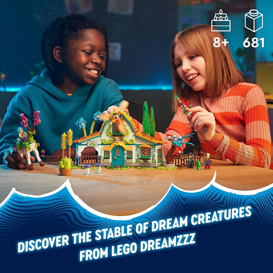 LEGO 71459 DREAMZzz Stable of Dream Creatures Set, brinquedo de fazenda de fantasia com figura de veado que pode ser construído de 2 maneiras, inclui 4 minifiguras de programas de TV, conjunto de animais míticos para crianças, meninas, meninos