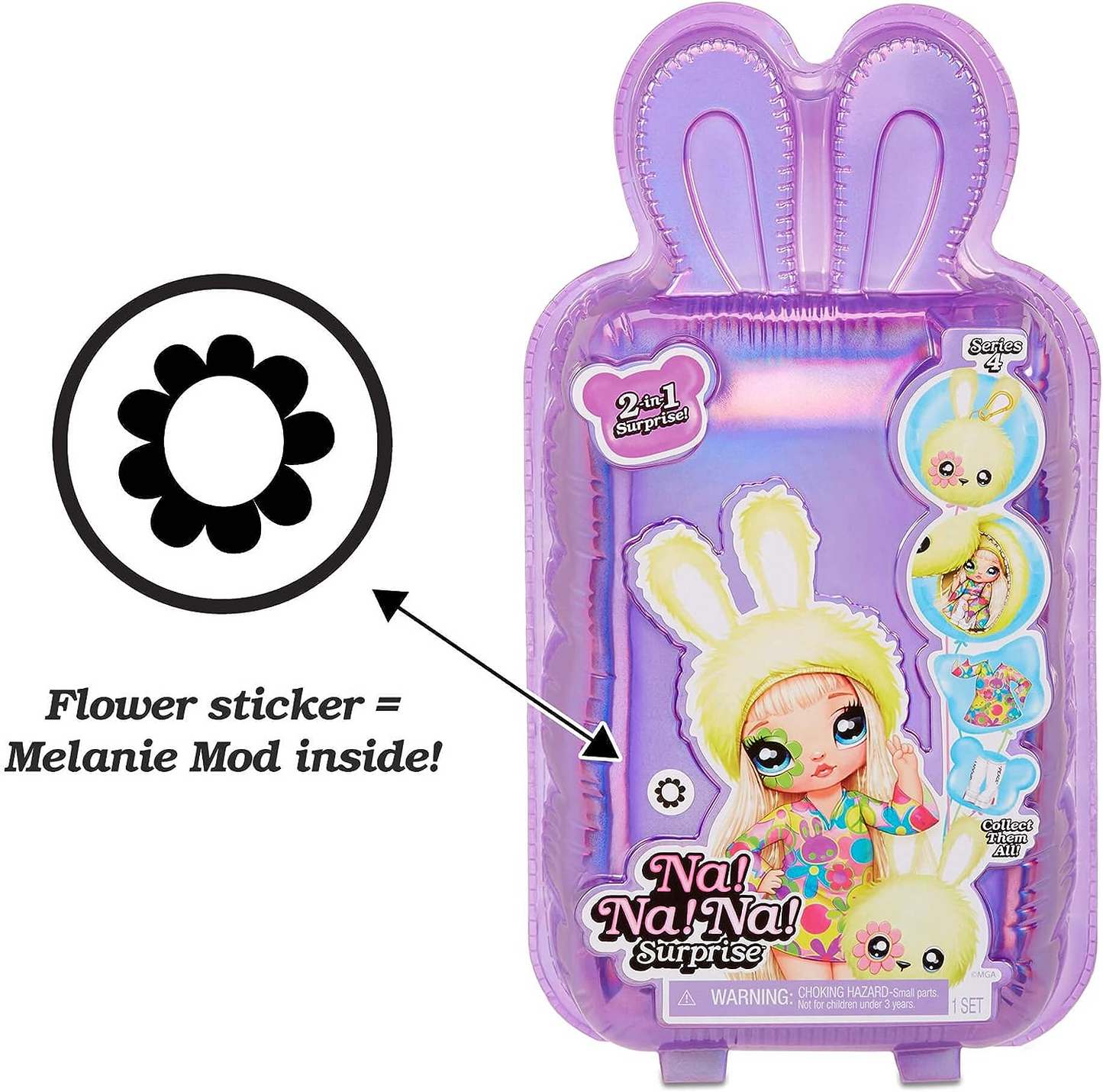 Na! Na! Na! Surprise Boneca fashion 2 em 1 e bolsa de pelúcia - colecionável - Série 4 - Melanie Mod
