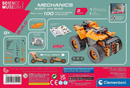 Clementoni 61382 Science Museum Mechanics-Buggy & Quad-Building Set, Kit Científico para Crianças de 8 Anos, Brinquedos STEM, Versão em Inglês Feito na Itália, Multicolorido