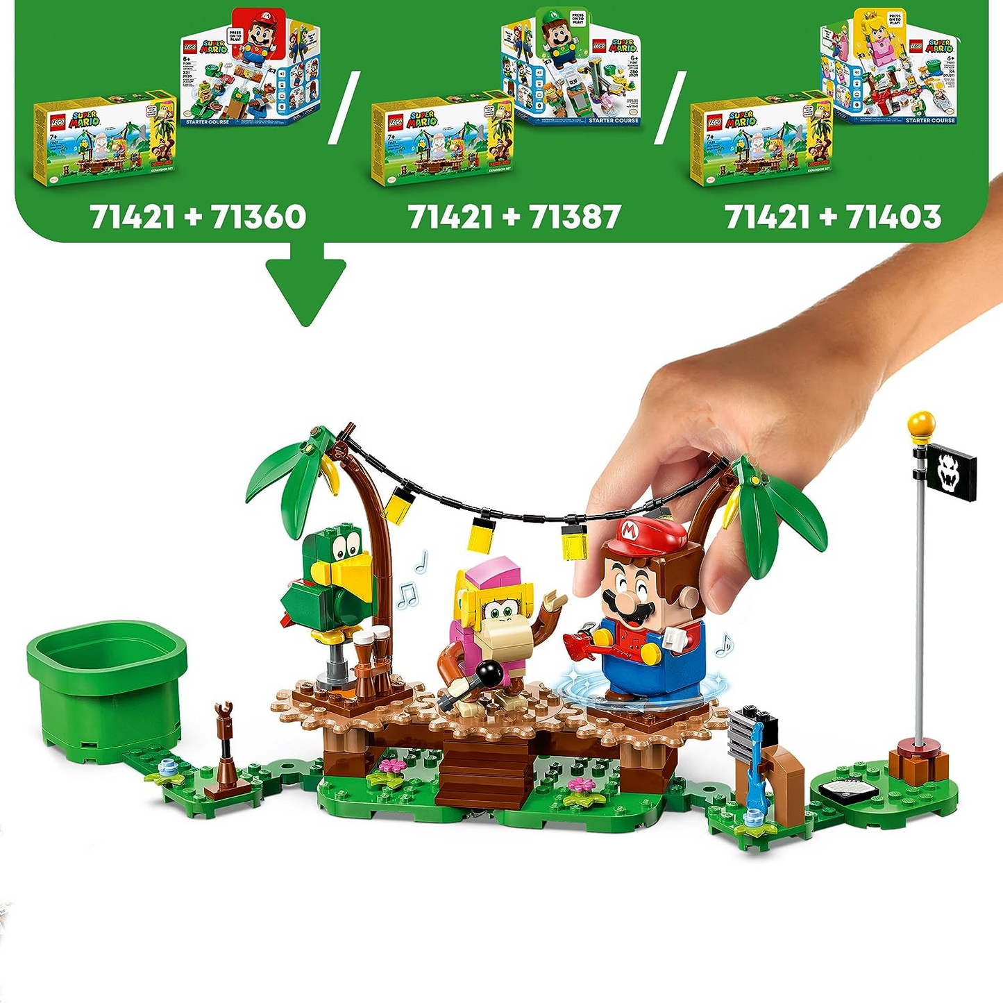 LEGO 71421 Conjunto de expansão Jungle Jam de Super Mario Dixie Kong com figuras de Dixie Kong e Squawks the Parrot, brinquedo montável para combinar com o curso inicial