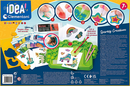 Clementoni 18716 Idea-Sparkly Creations-Sparkle Painting Kit, Craft for Kids, Diamond Arts, Creative Gift for Girl 7, Gem Stickers, Glitter Mosaic, Made in Italy, Multi-Color