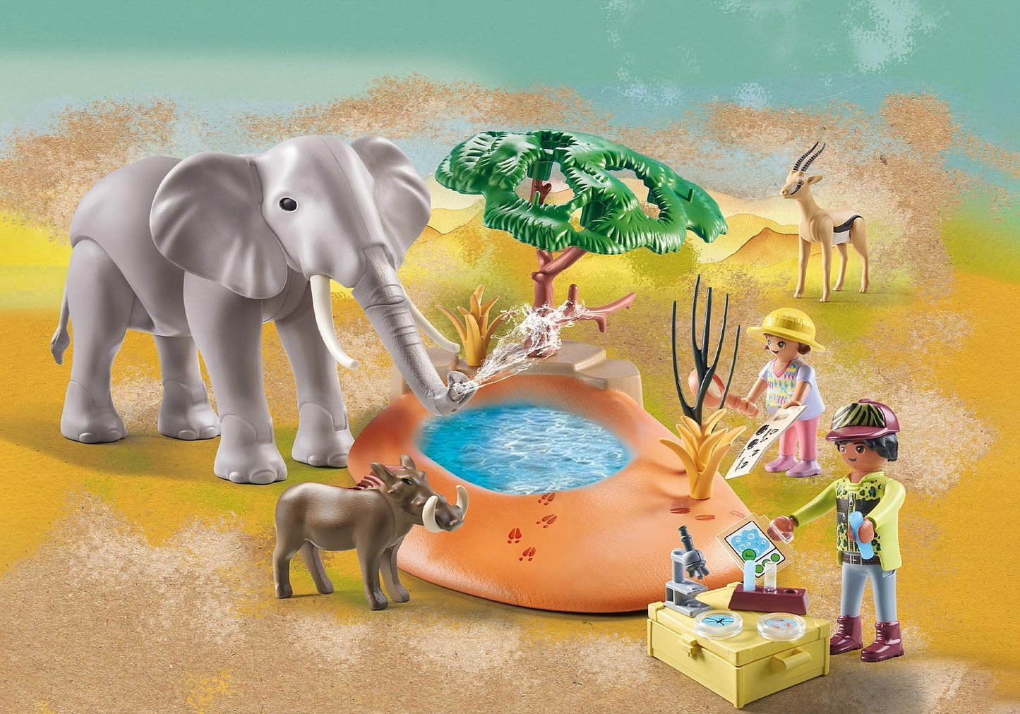 Playmobil 71294 Wiltopia Elefante no Waterhole, safári emocionante com efeito de aprendizagem de animais, brinquedo educativo, dramatização sustentável e divertida e imaginativa, conjuntos de jogos adequados para crianças a partir de 4 anos