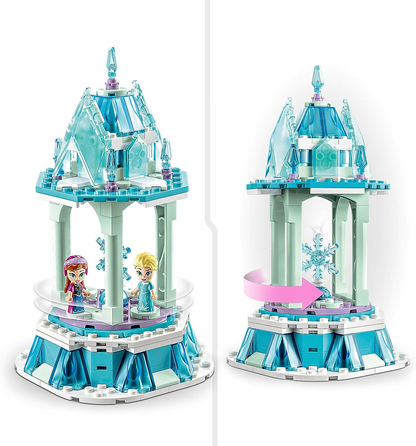 LEGO 43218 Disney Princess Anna e Elsa's Magical Merry-Go-Round, Frozen Castle inspirado Playset com Princess Micro Dolls e Olaf Figure, brinquedo de presente para crianças, meninas e meninos com mais de 6 anos