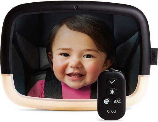 Munchkin  Espelho de assento de carro Baby In-Sight com luz noturna LED, espelho de carro grande para bebês e crianças pequenas, espelho de carro infantil, 100% à prova de estilhaçamento e testado contra colisões