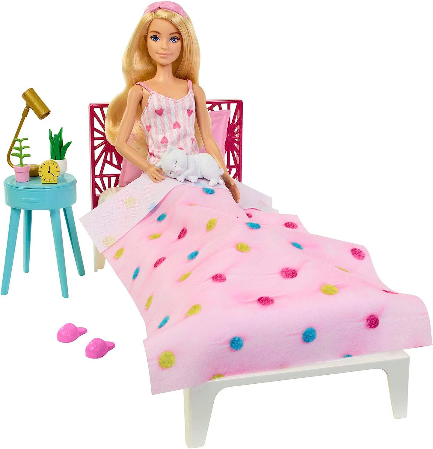 Barbie Playset de boneca e quarto, mobília da Barbie e mais de 20 acessórios para contar histórias, incluindo robe e gatinho, HPT55