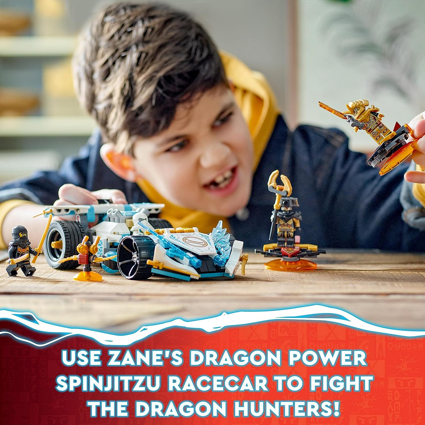 LEGO 71791 NINJAGO Zane's Dragon Power Spinjitzu Racing Car Toy para crianças, meninos e meninas de mais de 7 anos, conjunto de construção de veículos com função giratória e 4 minifiguras