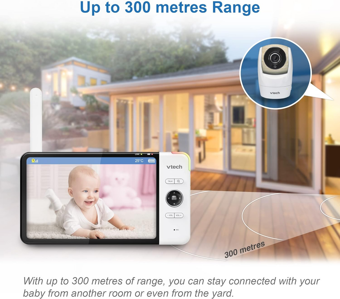 VTech Monitor de vídeo para bebês VM919HD, tela HD de 7 "720p, panorâmica e inclinação de 360 °, visão grande angular de 110 °, visão noturna HD, até 1.000 pés, branco, bateria para streaming de vídeo de até 7 horas