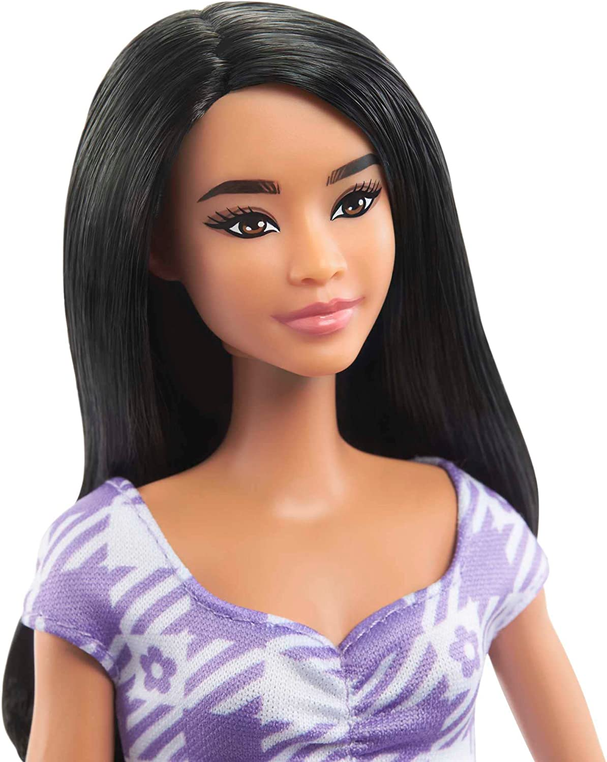 Barbie Boneca, Brinquedos infantis, Barbie Fashionistas, Cabelos pretos ondulados e tipo de corpo alto, Vestido de corte xadrez, Roupas e acessórios, HJR98